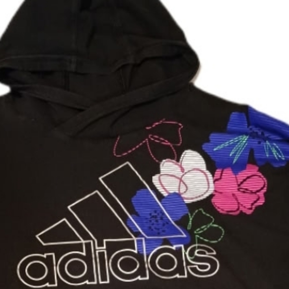 Adidas Youth Black Hoodie with Vibrant Floral Accents - Picture 4 of 4